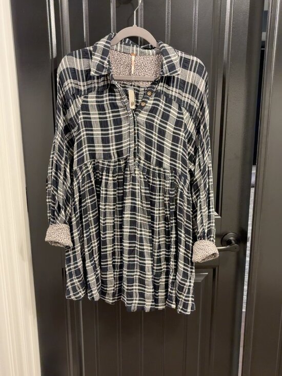 Free People Dresses & Skirts - Free People Plaid Tunic Dress Black & White Size XS NWT